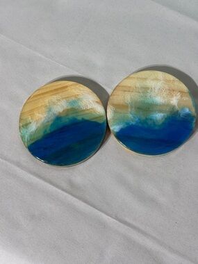 Set of 2 Ocean Resin Coasters - Beach Wave Design